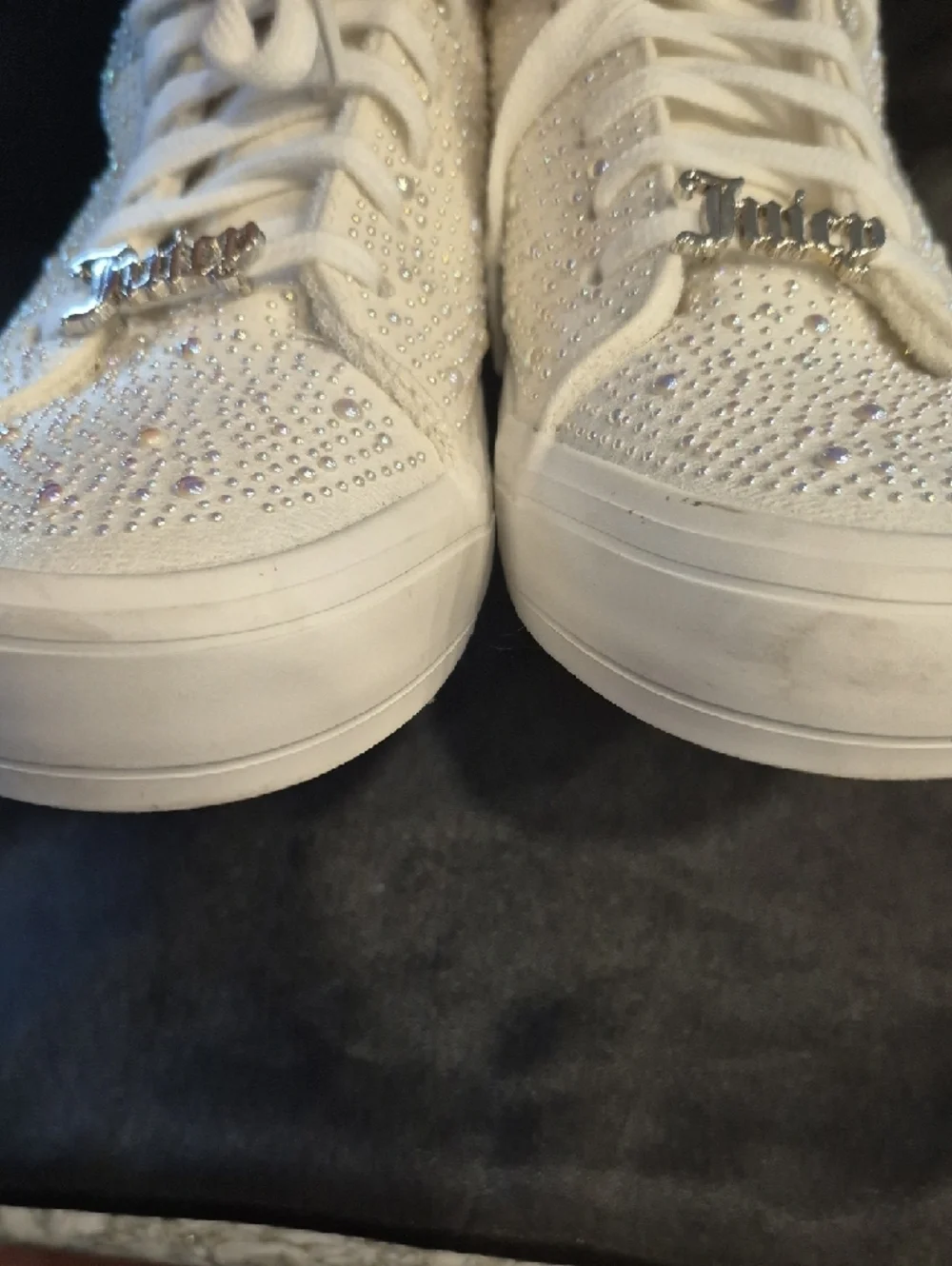 Juicy Couture White Alanis B Silver Stud Embellished Lace-Up Sneakers